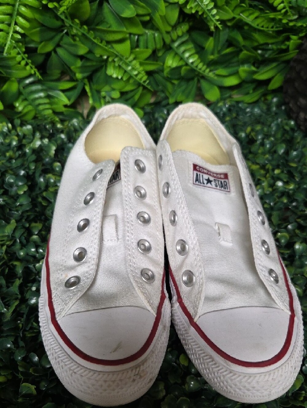 Converse Kids White Low-Top Slip-On Sneakers with Red and Navy Trim - Picture 2 of 6